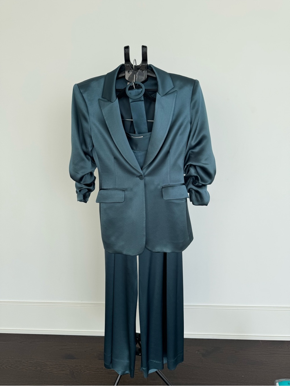 cinq a sept Satin Teal Blazer with Matching Trousers